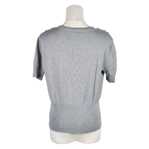 Worthington Gray Ruffle Front Cardigan Sweater Size Large Short Sleeve - Picture 4 of 6